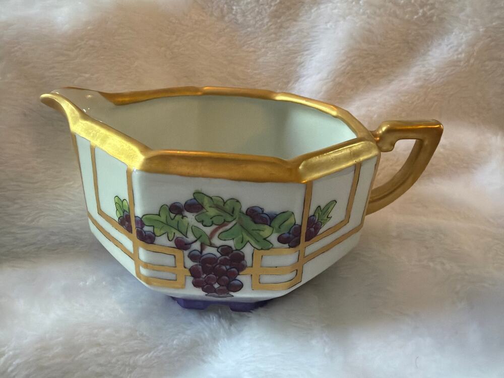Antique Union Limoges Hand Painted Grape Creamer Eleanor McC Taetz Gold Trim